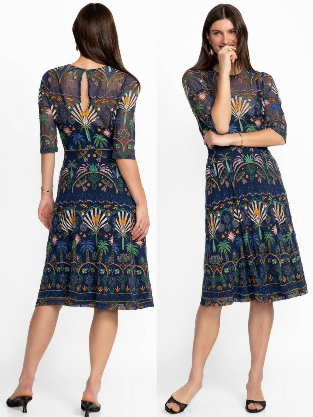JOHNNY WAS JADE NOVA PANELED MIDI DRESS RETAIL $460 SIZE XS